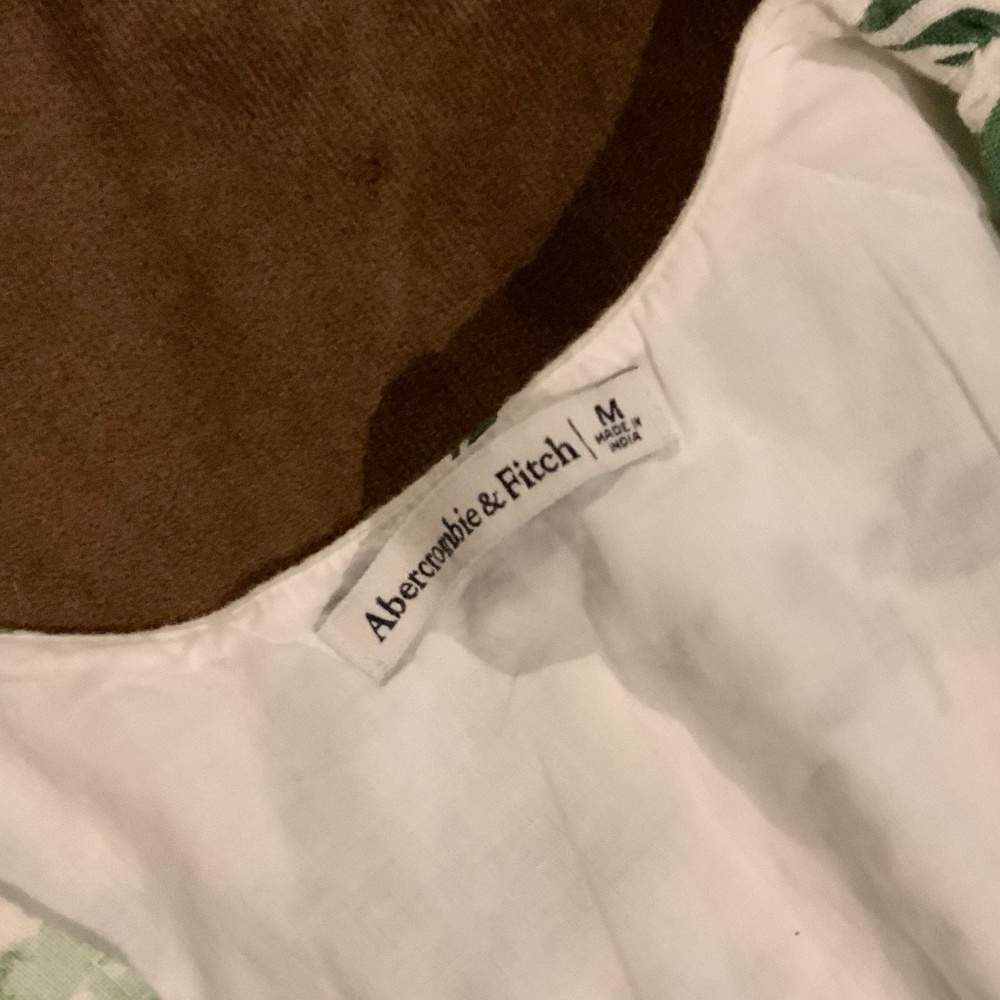 Abercrombie & Fitch White Green M Linen/Cotton Top Cropped Coquette Scandi Girl - Picture 3 of 9